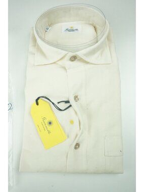 Giannetto Solid Off White Cotton Flannel Button Up Shirt 15 38 NEW